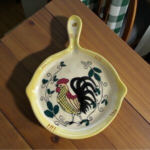 Ucagco early provincial spoon rest, skillet shaped, crazing